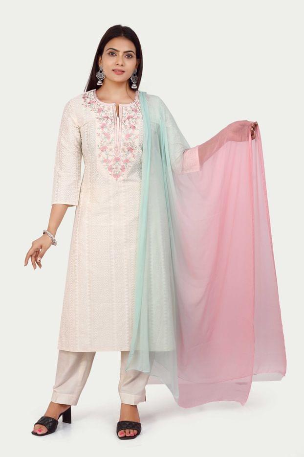 Anushri Cream Cotton  Embroidered Suit Sets