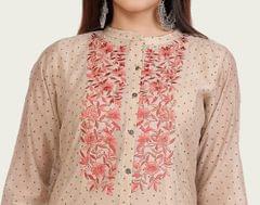 Aafiyat Cream Chanderi Cotton Embroidered Suit Set