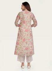 Hamisha Cream & Pink Cotton Chanderi Embroidered Suit Set