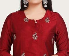 Zeewa Maroon Embroidered Cotton Silk Straight Kurtis