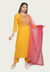 Lyla Yellow Rayon Cotton Embroidered Suit Sets