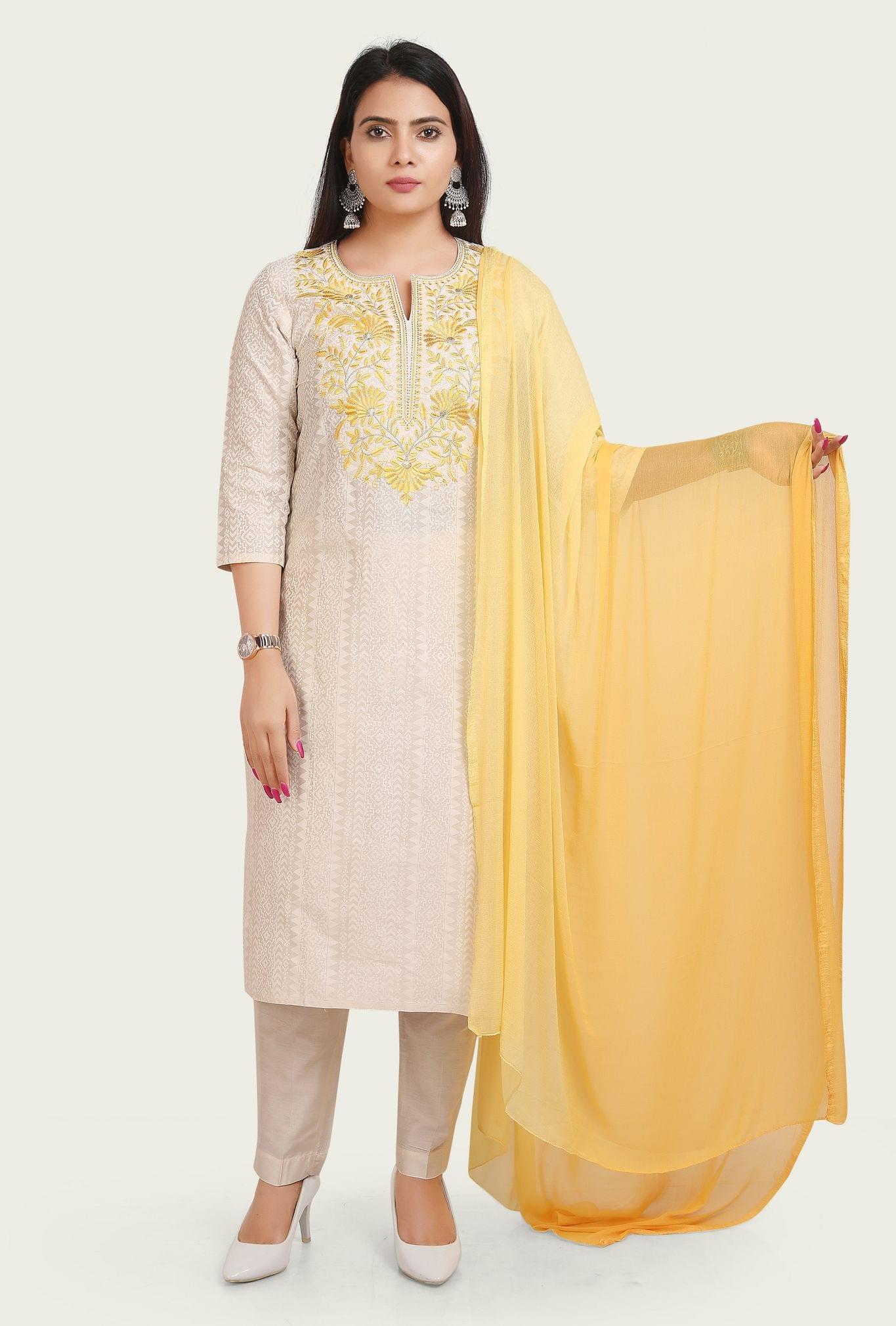 Huma Cream Cotton Embroidered Suit Sets