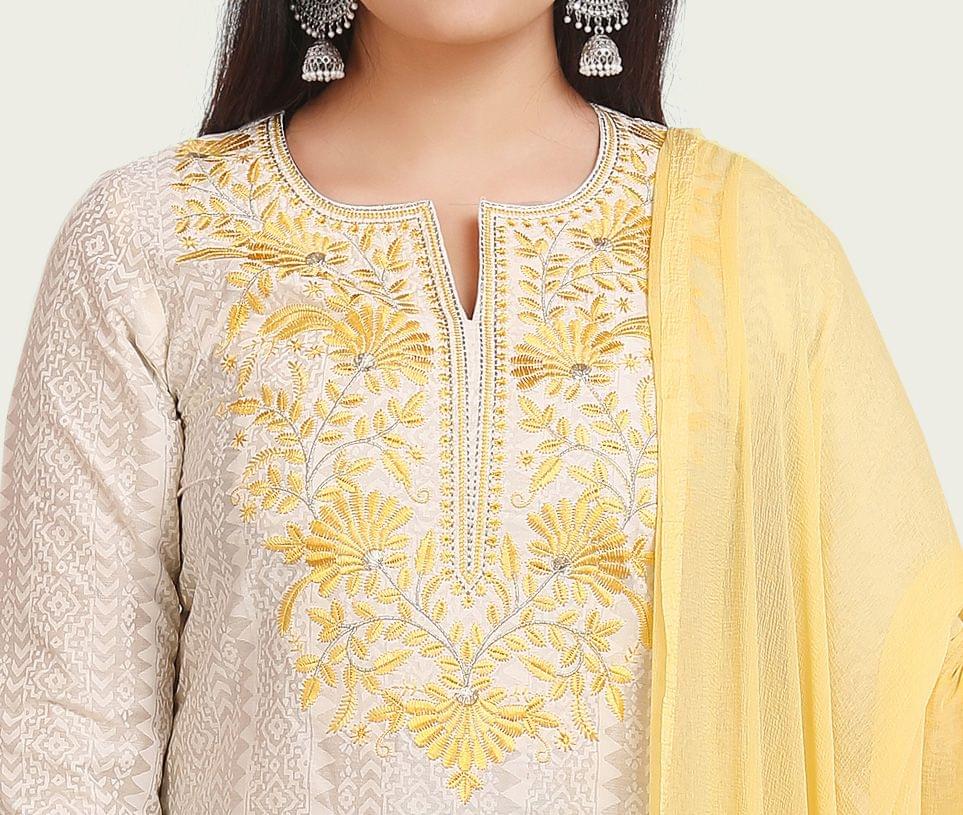 Huma Cream Cotton Embroidered Suit Sets