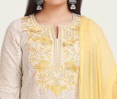 Huma Cream Cotton Embroidered Suit Sets