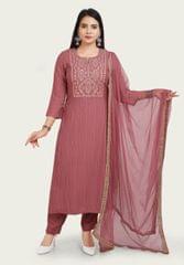 Plumeria Peach Rayon Cotton Embroidered Suit Sets