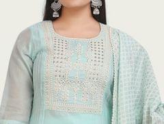 Atfah Sky Blue Chanderi Cotton Embroidered Suit Set