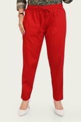 Women's Red Cotton Lycra Pant
