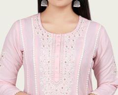 Women's Maryam Baby Pink Rayon Embroidered A-Line Kurta