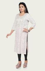 Women's Tanveer Off White Rayon Embroidered Straight Kurtis