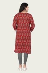 Women's Farida Red Cotton Embroidered Straight Kurtis