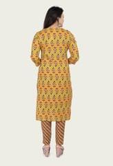 Women's Farida Mustard Cotton Kurta With Pant Set