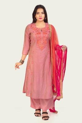 Nasmina Pink Cotton Chanderi Embroidered Suit Set