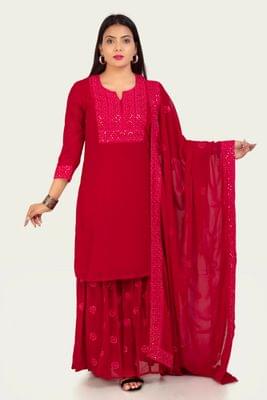 Isra Rani Pink Georgette Embroidered Suit Set