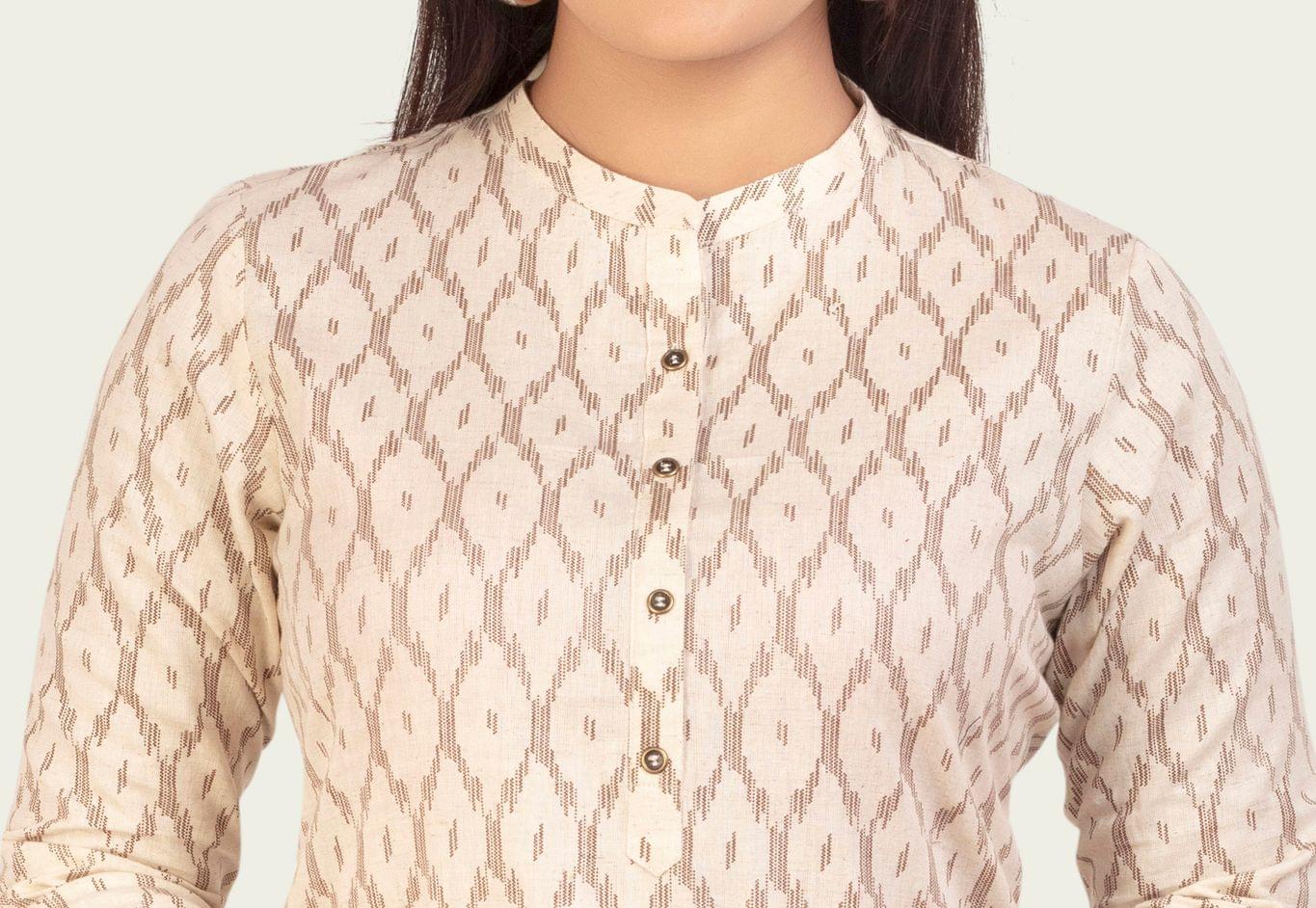 Aleeza Off White Flax Cotton A Line Kurta
