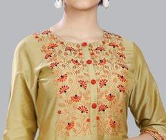 Zeynep Gold Cotton Silk Embroidered Straight Kurti