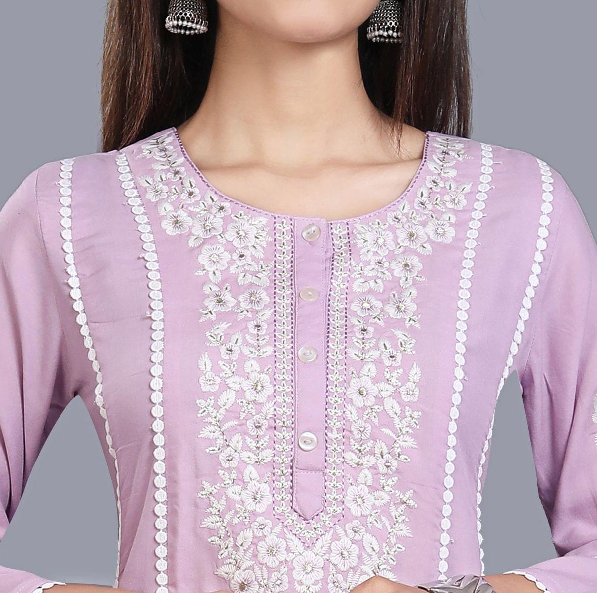 Maryam Light Purple Rayon Embroidered A-Line Kurta