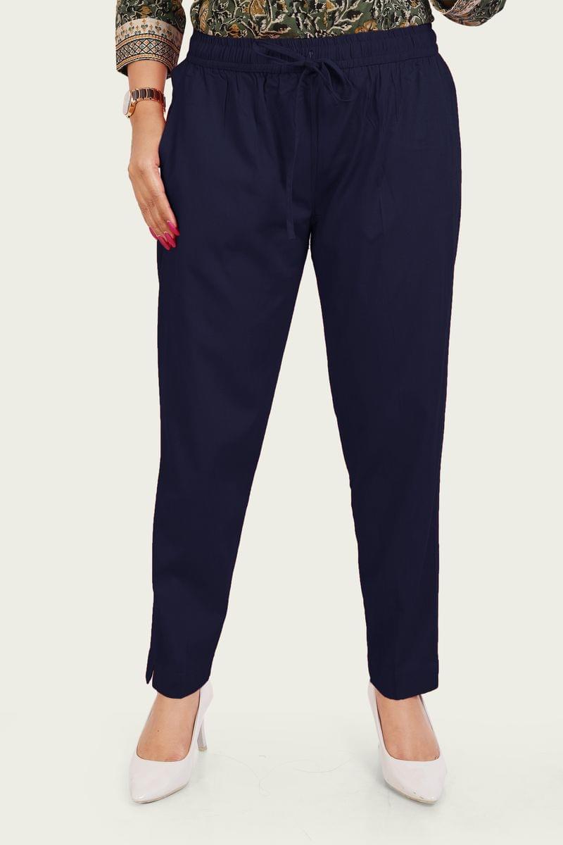 Buy Women Navy Solid Formal Regular Fit Trousers Online  528370  Van  Heusen