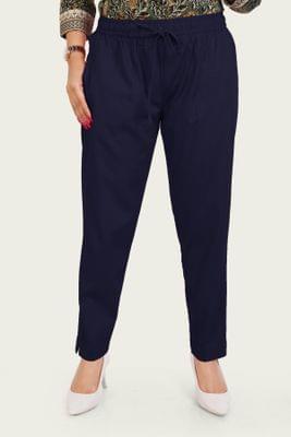 Women's Navy Blue Cotton Lycra Pant