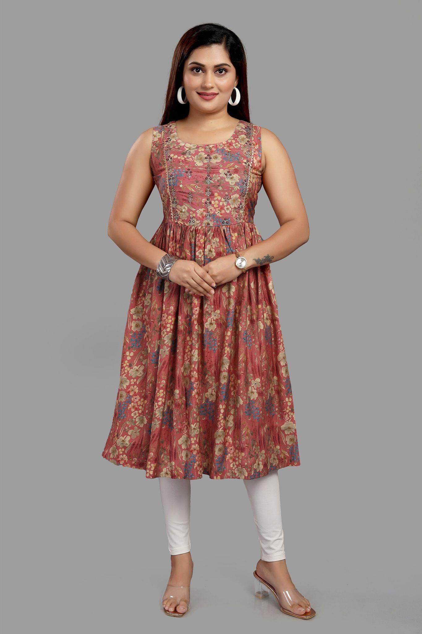 Shailly Multicolor Cotton Flared Sleeves Kurti