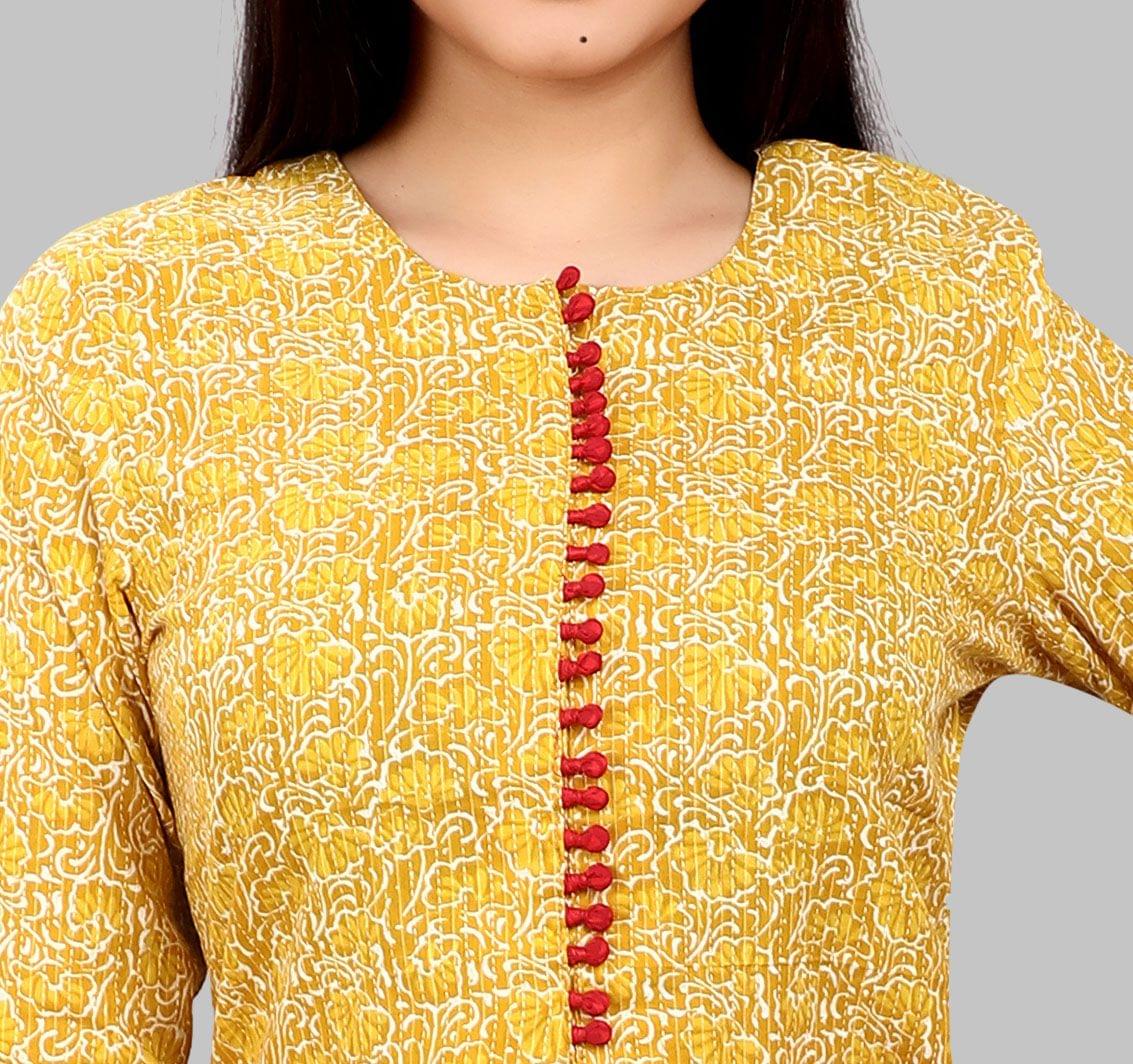 Aaleyah Mustard Jaipuri Cotton Straight Kurtis