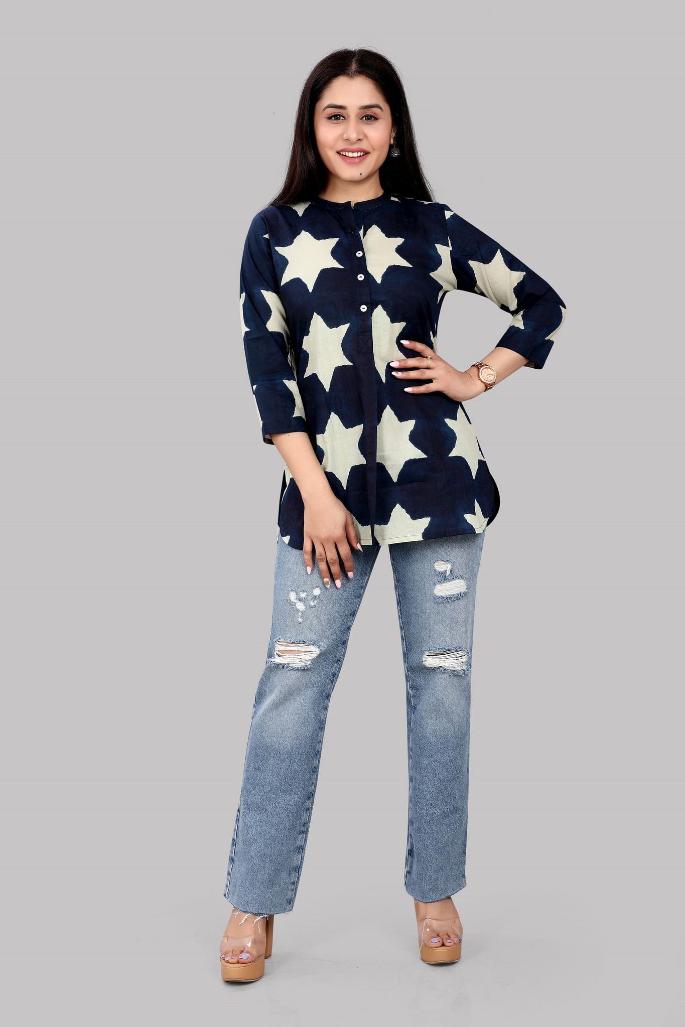 Afaaf Navy Blue Cotton Short Kurtis