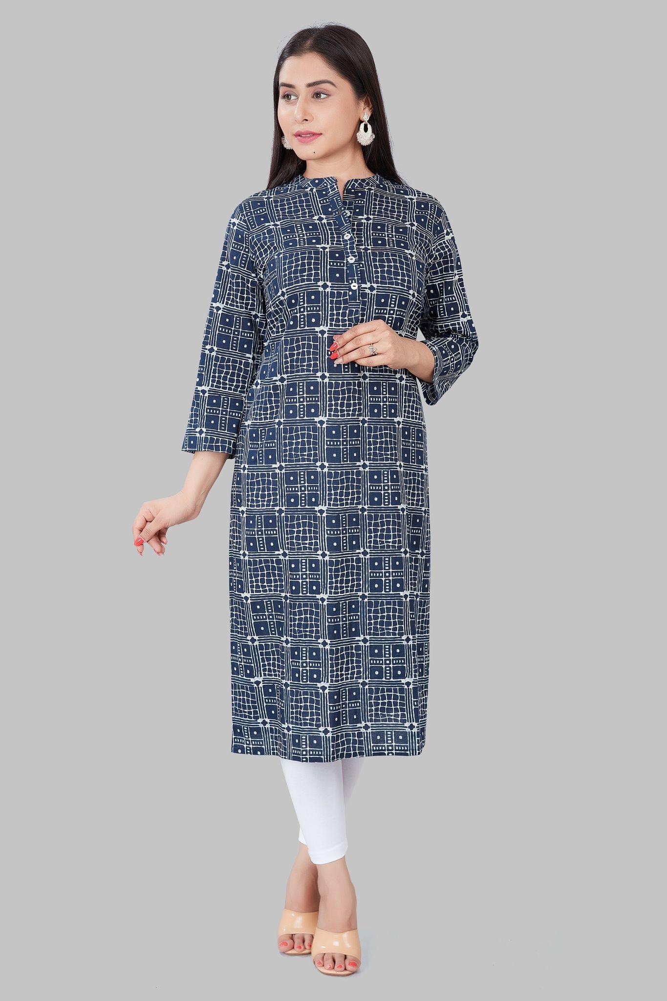 Iman Navy Blue Cotton Straight Kurtis