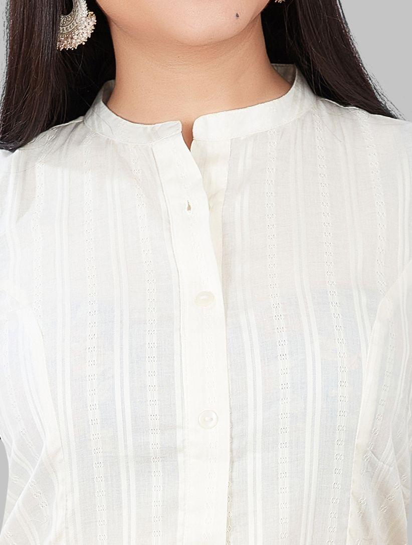 Sopal Off White Cotton Sleeves Kurti