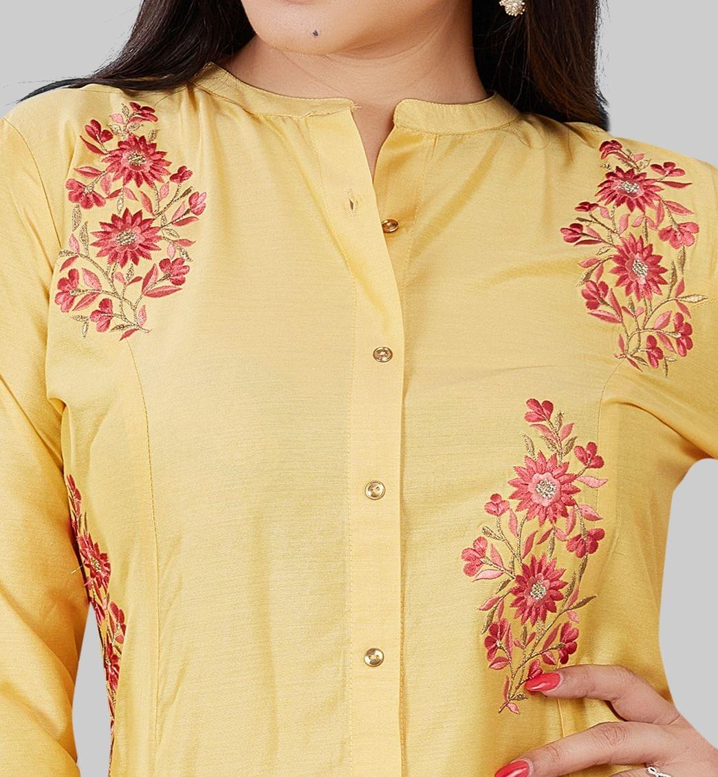 Isbah Yellow Cotton Silk Embroidered Suit Set