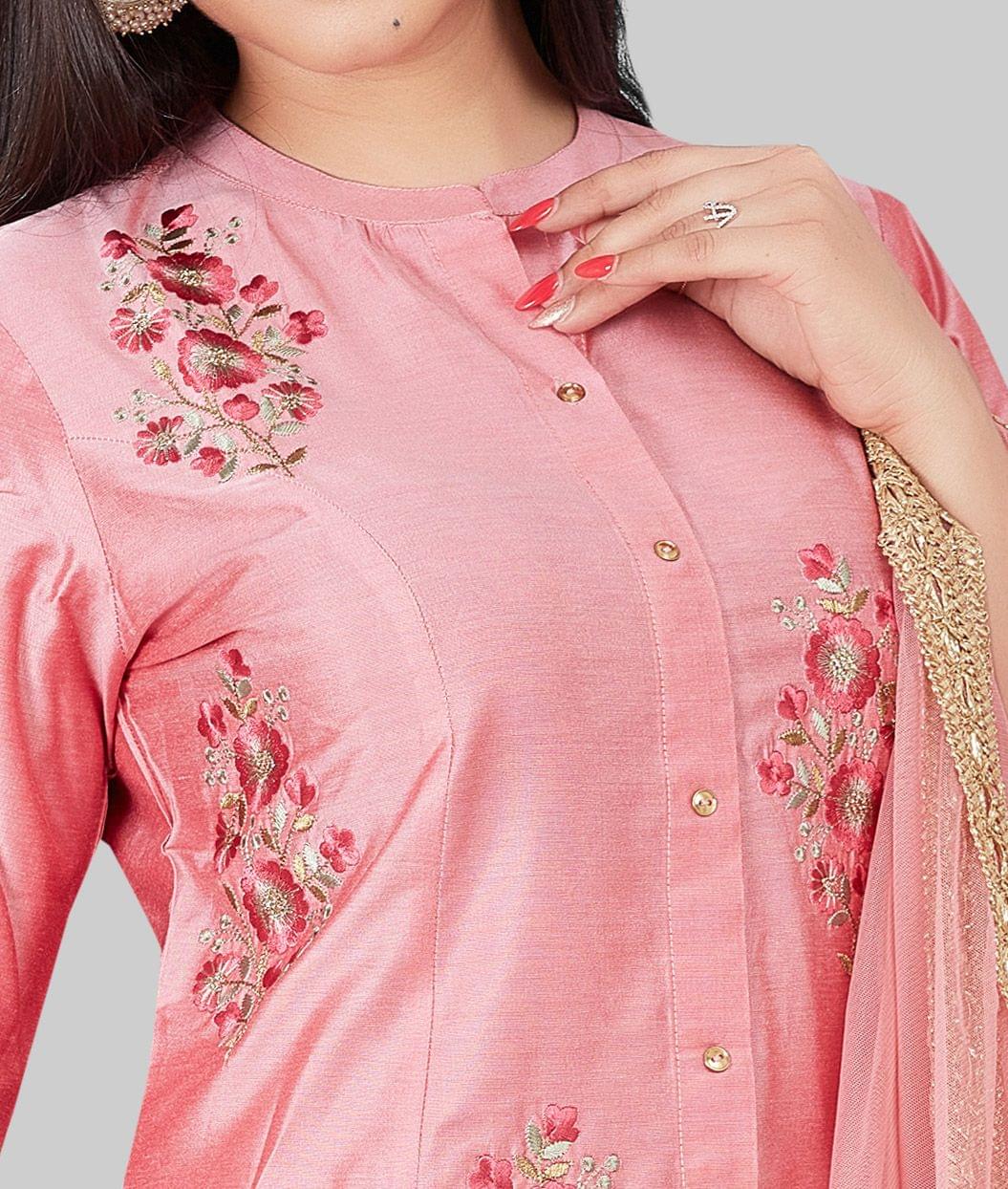 Isbah Pink Cotton Silk Embroidered Suit Set