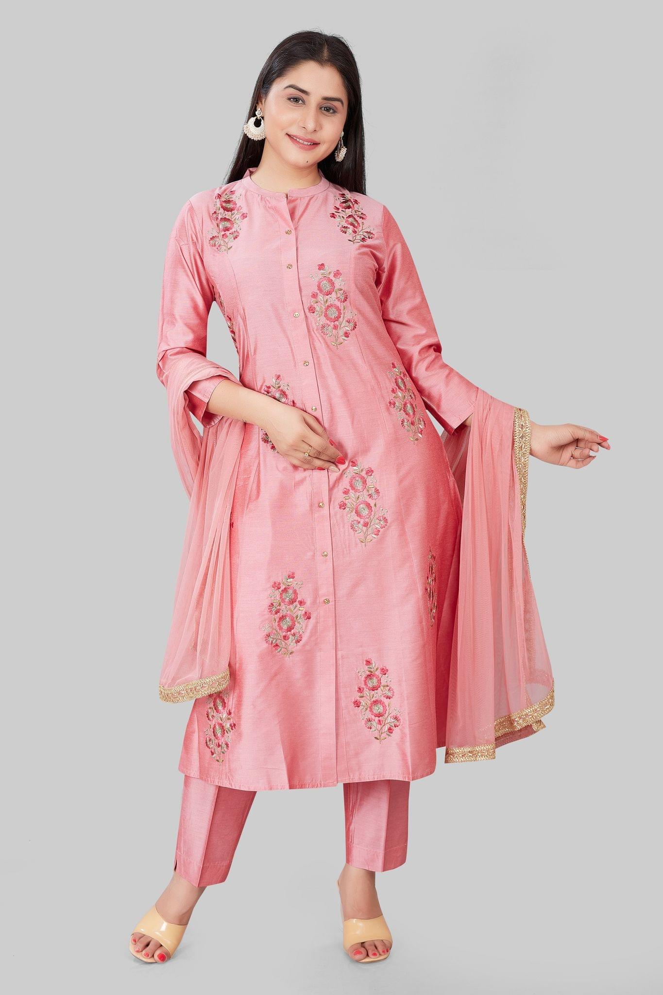 Isbah Pink Cotton Silk Embroidered Suit Set