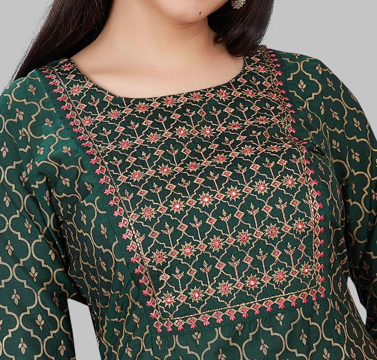 Jadwa Dark Green Cotton Silk Embroidered Suit Set
