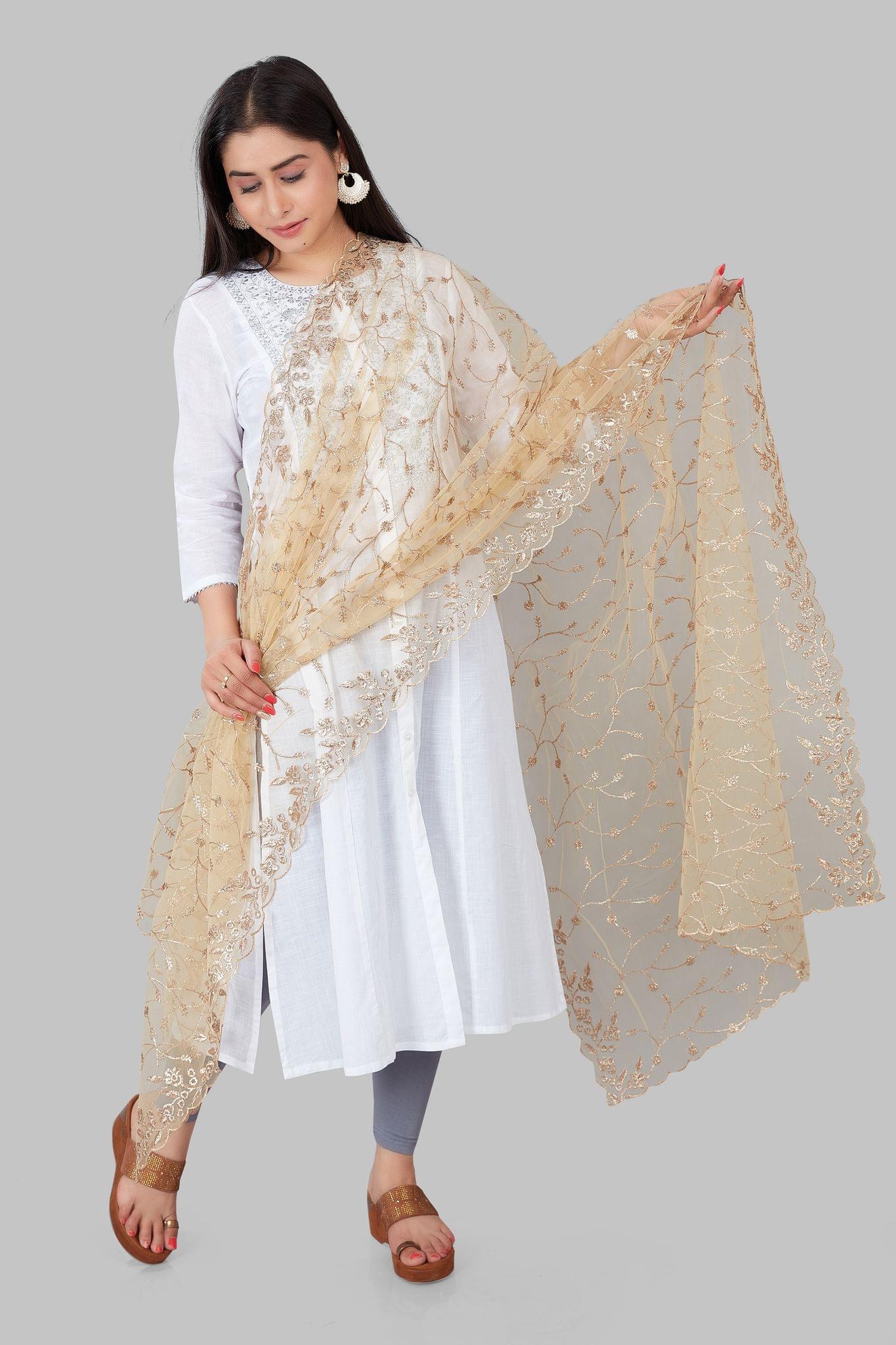 Mahesh Gold Colored Embroidered Dupatta