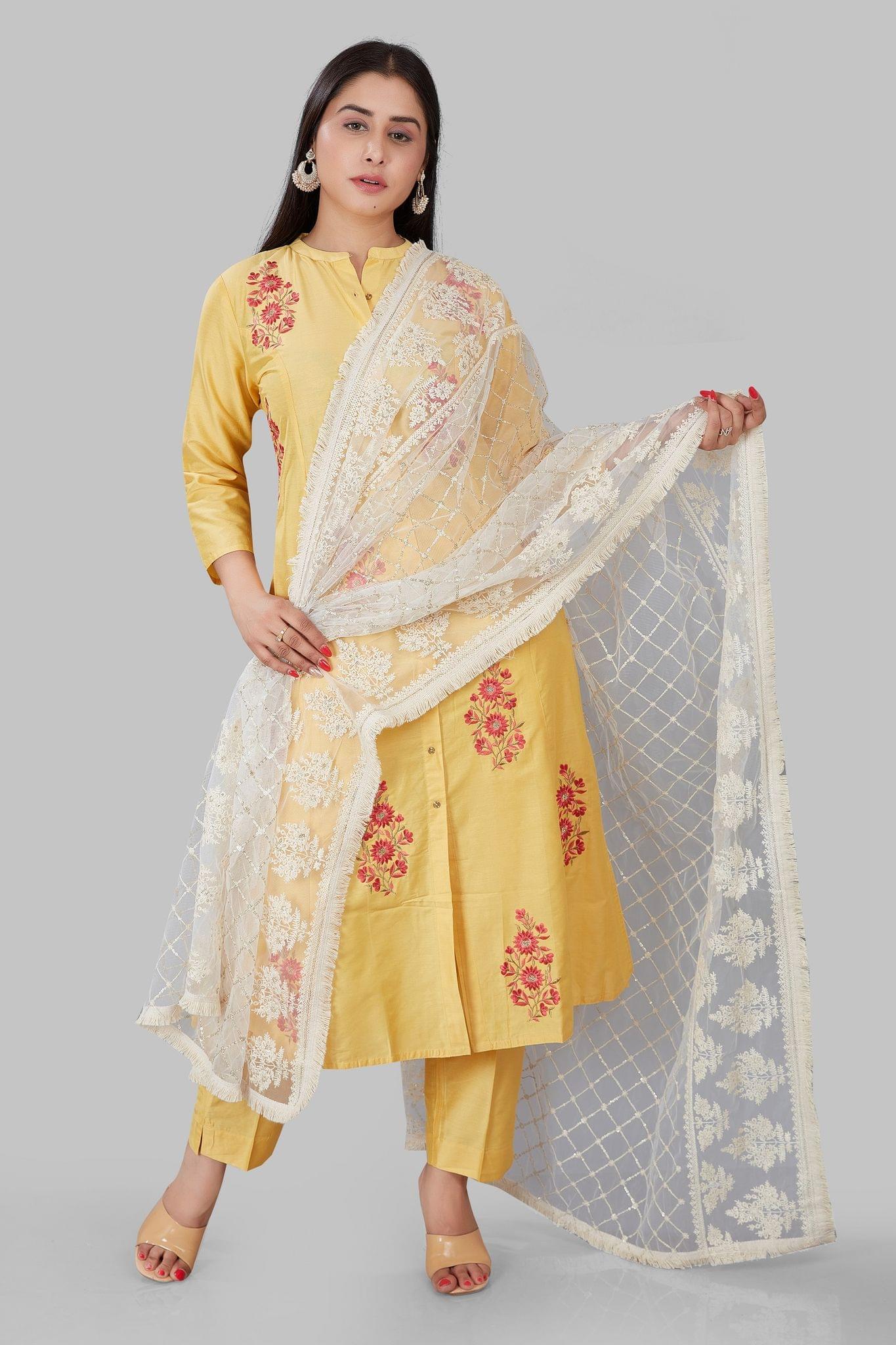 Lucknowi Off White Embroidered Dupatta