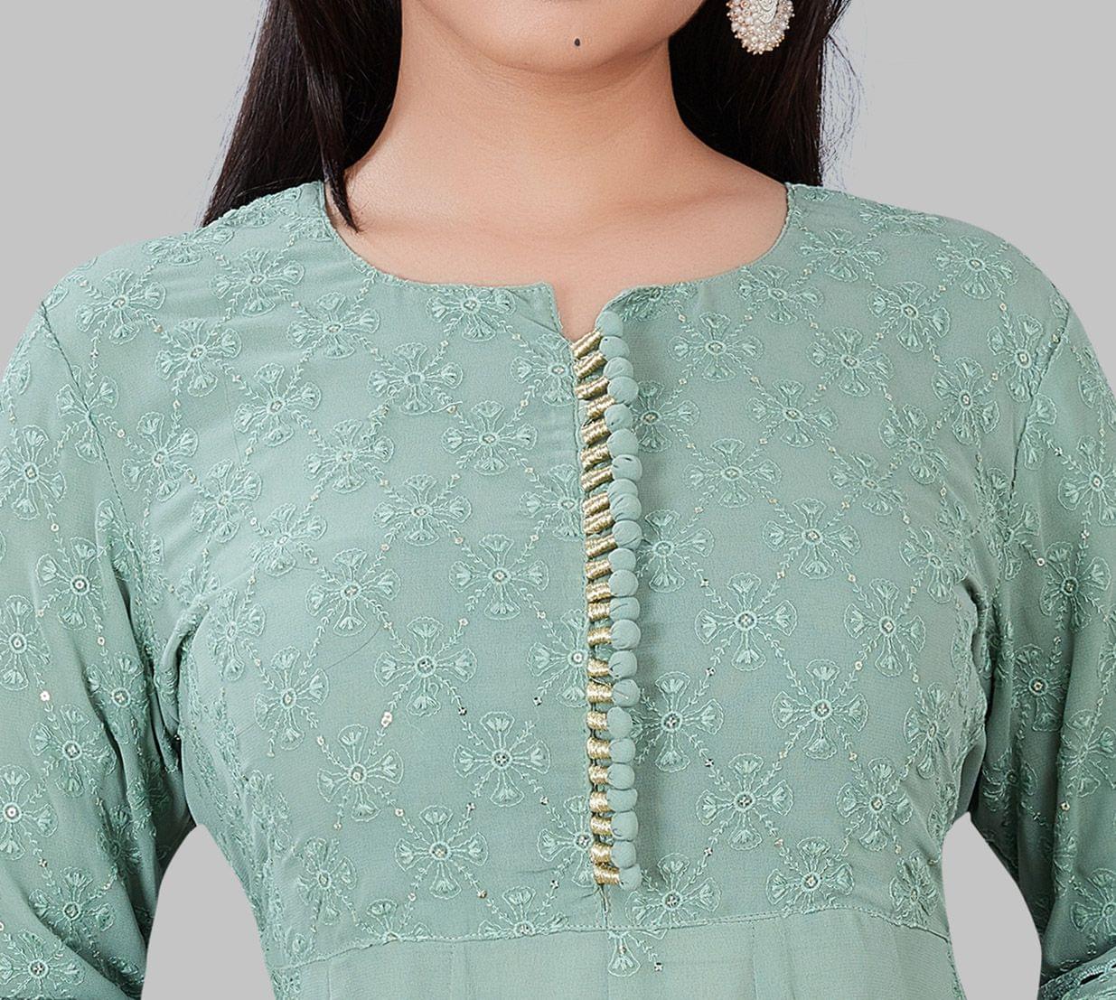 Qadira Pista Green Georgette Embroidered Suit Set