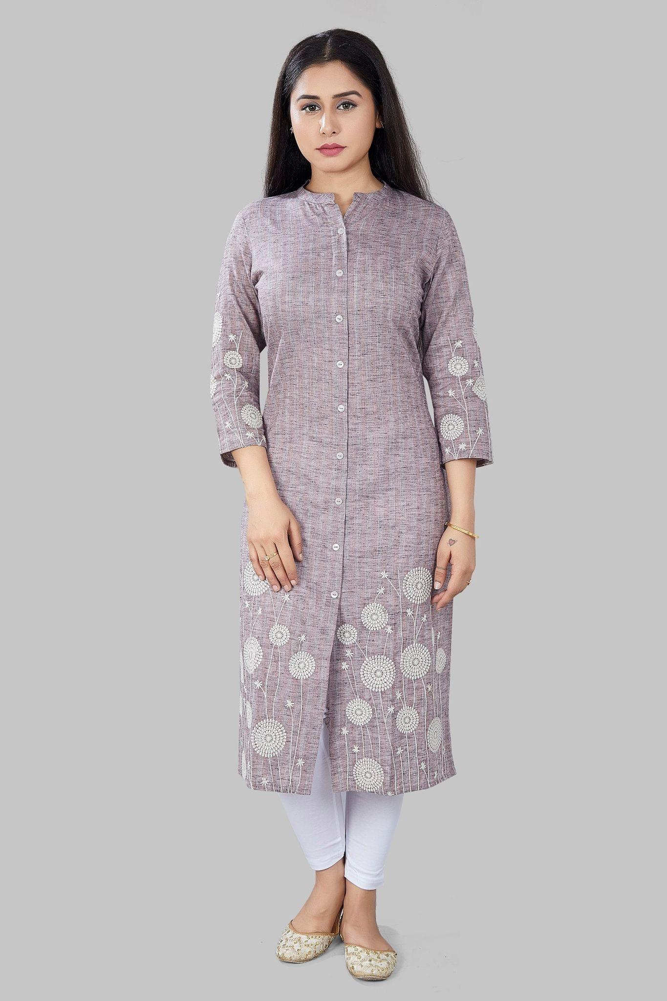 Sabreen Brown Cotton Embroidered Kurti