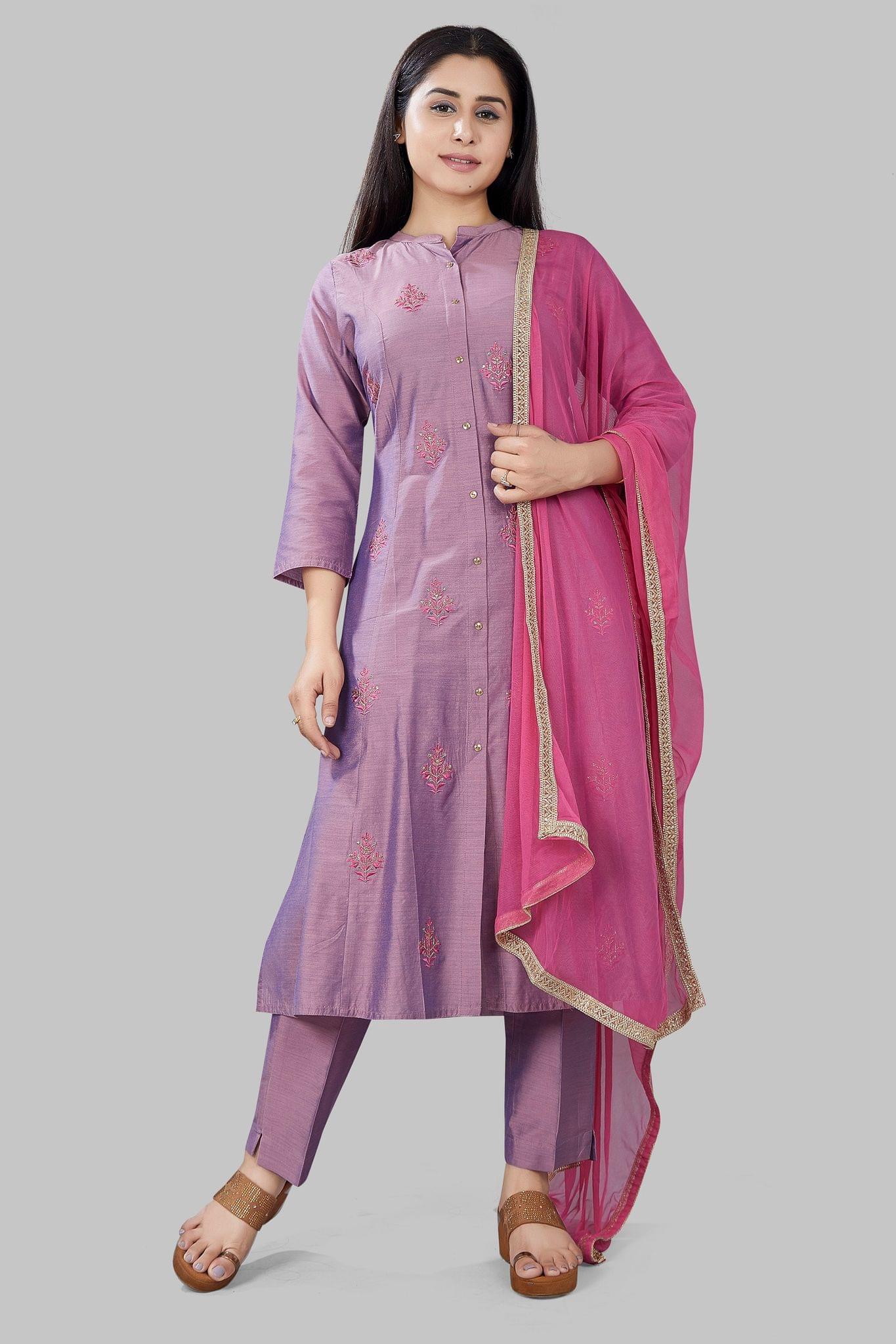 Pegah Purple Cotton Silk Embroidered Suit Set