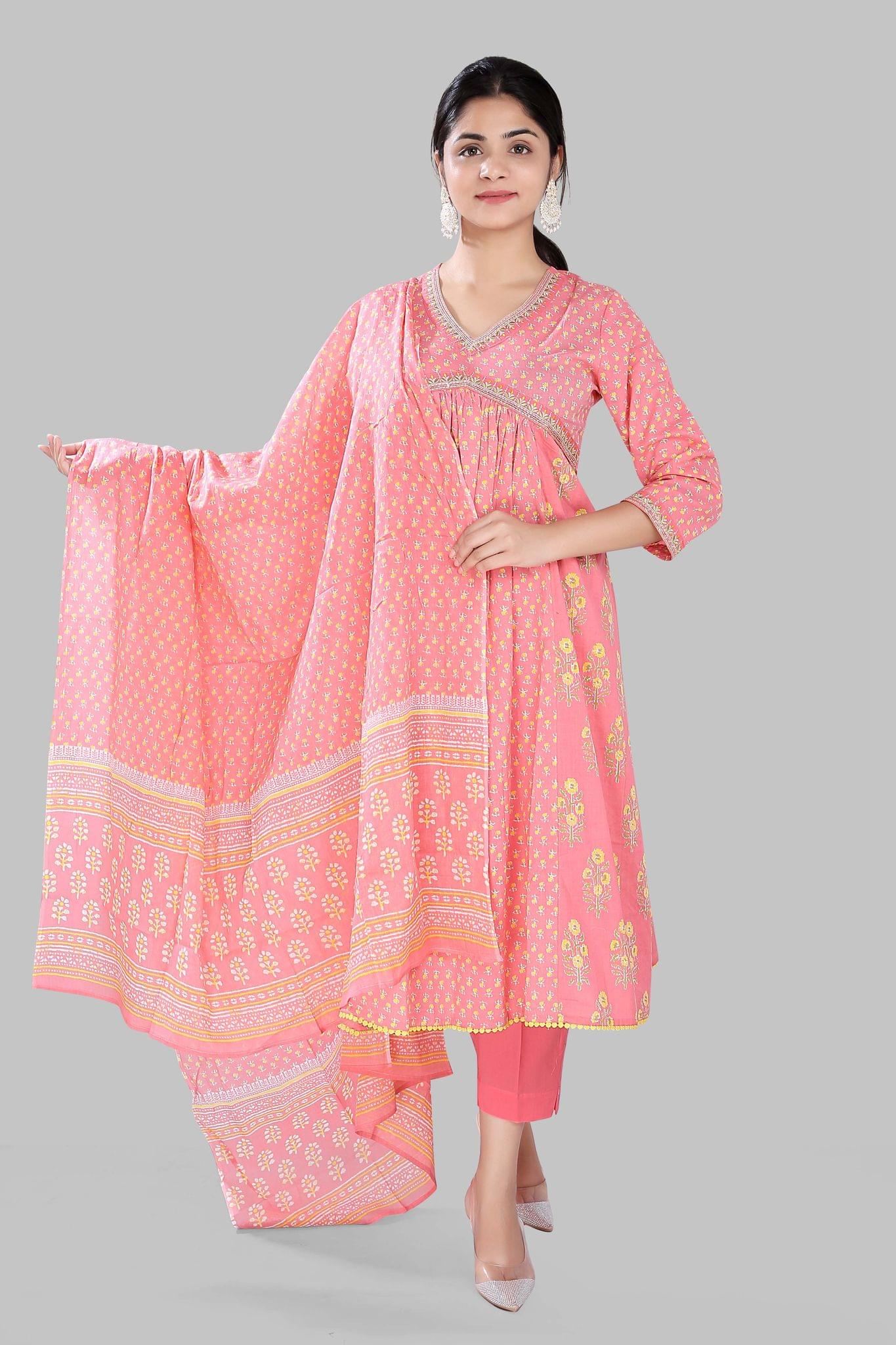 Taliha Light Pink Cotton Suit Set