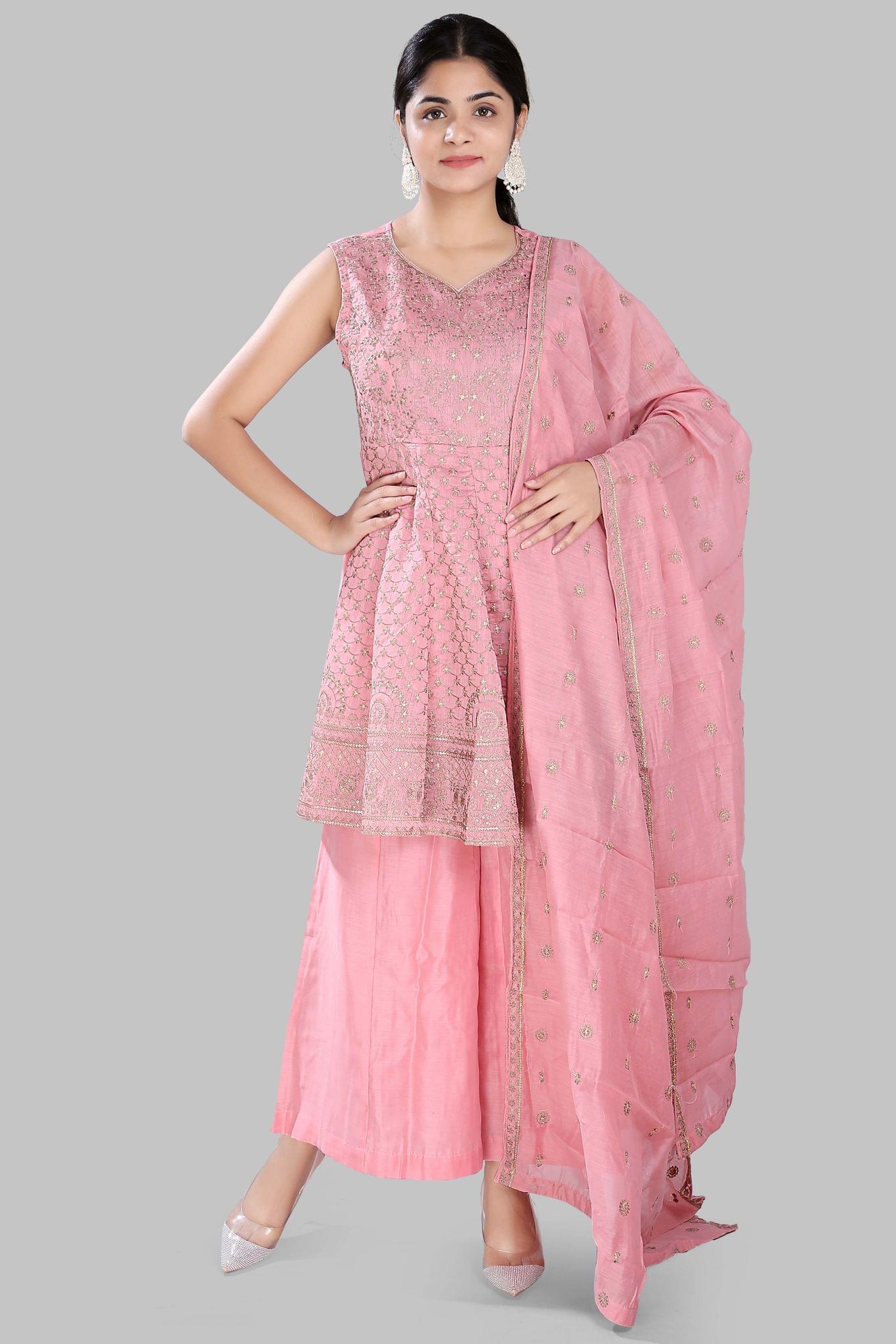 Kini Pink Cotton Flared Kurta Garara Suit Set