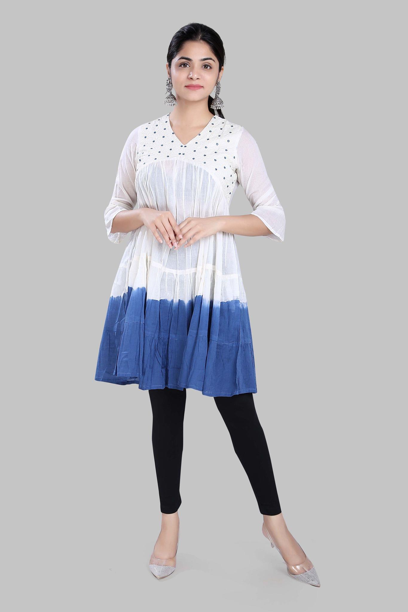 Naairah Off Whitte & Blue Cotton Kurtis