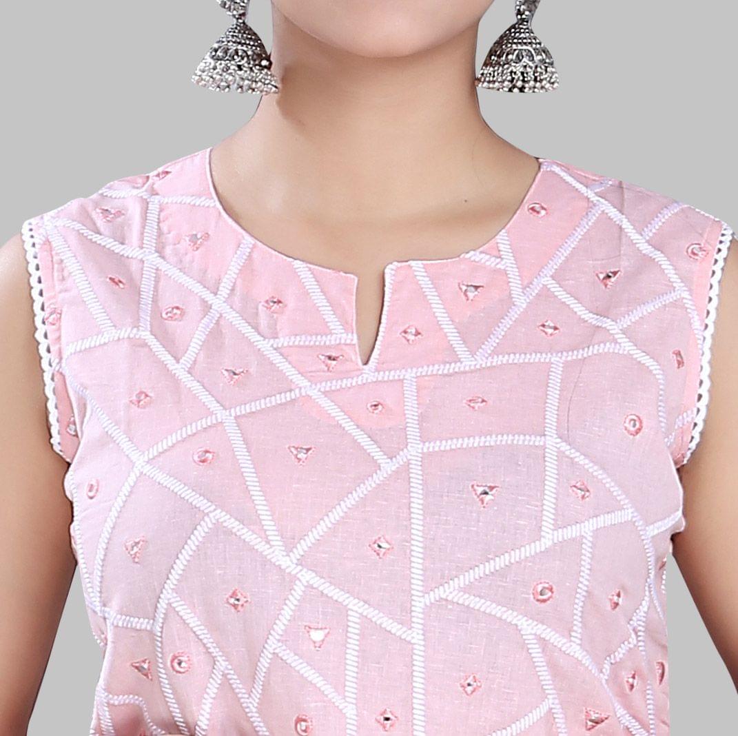 Sufia Baby Pink Cotton Sleeves Kurti