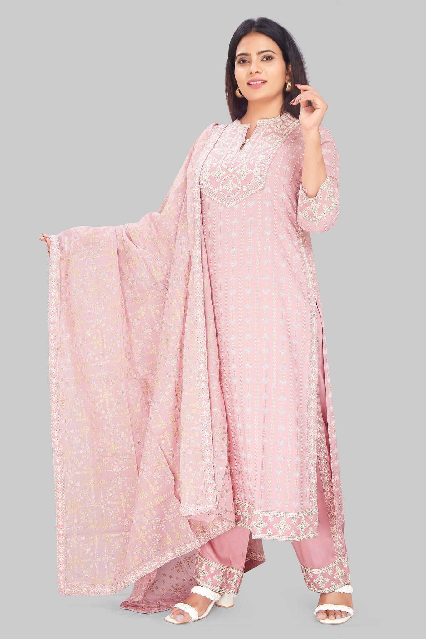 Sultana Pink Rayon Embroidered Suit Set