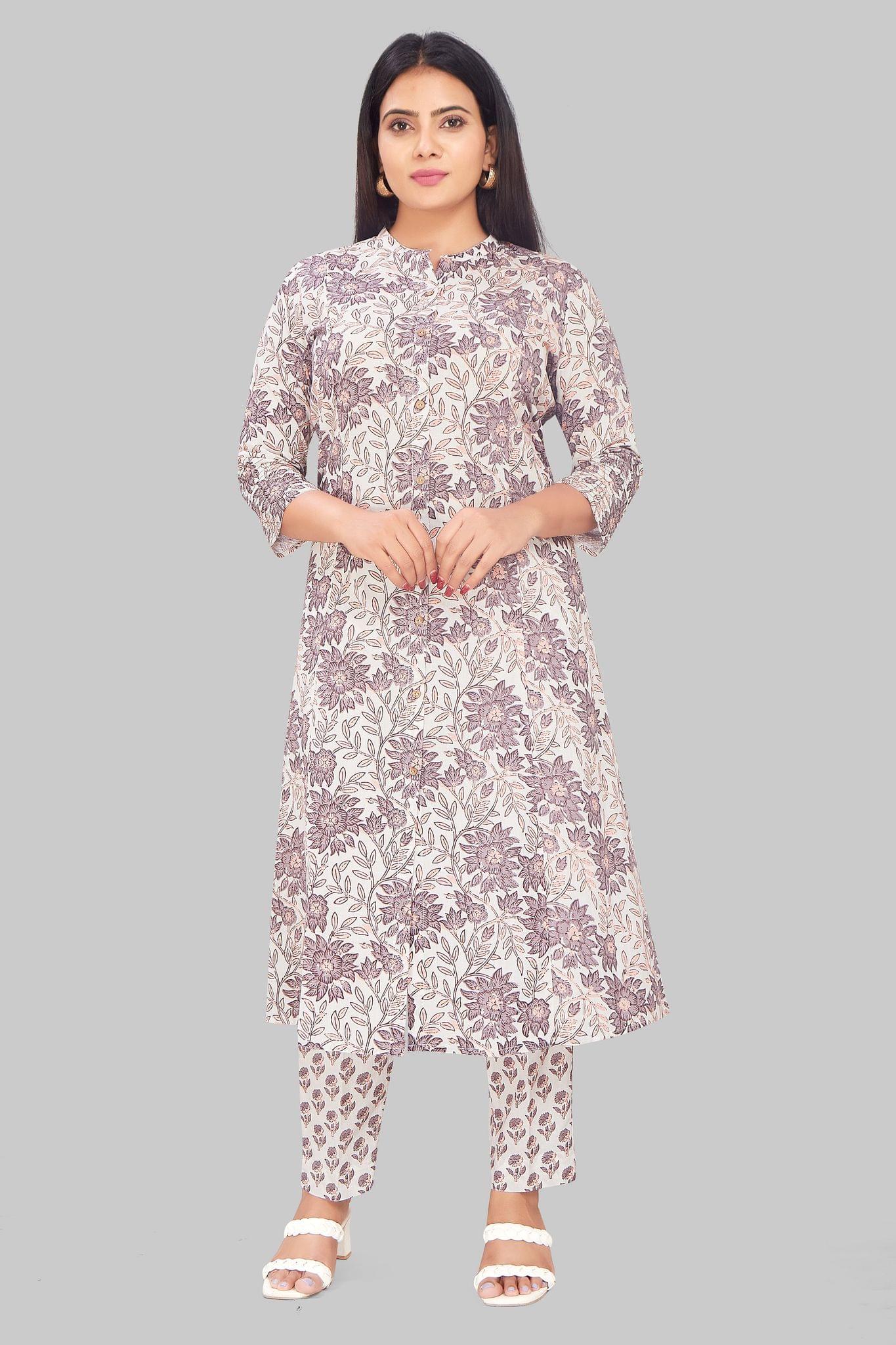 Talibah Off White Cotton Kurta With Pant Set