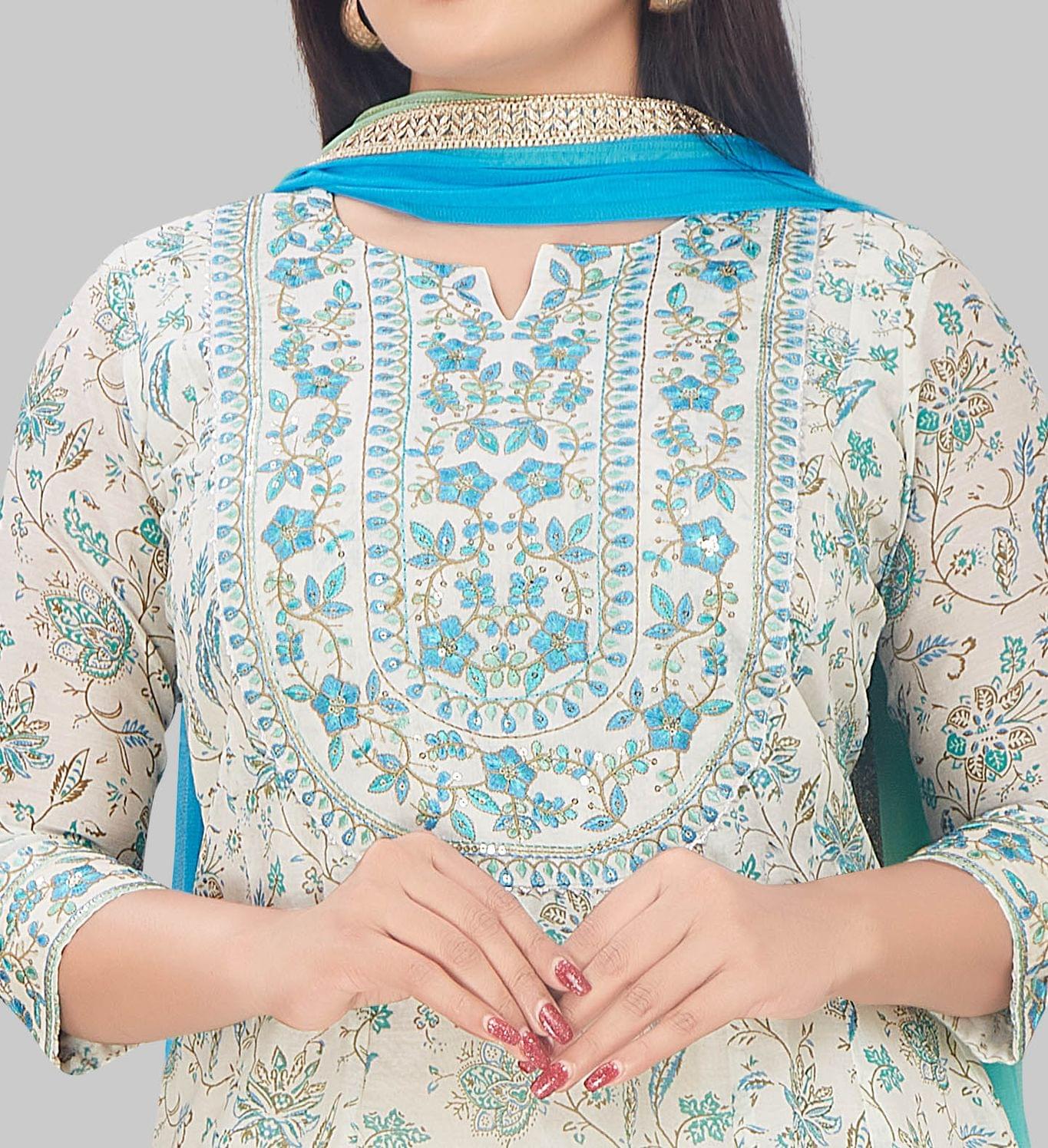 Kenzie Off White Cotton Chanderi Embroidered Suit Set