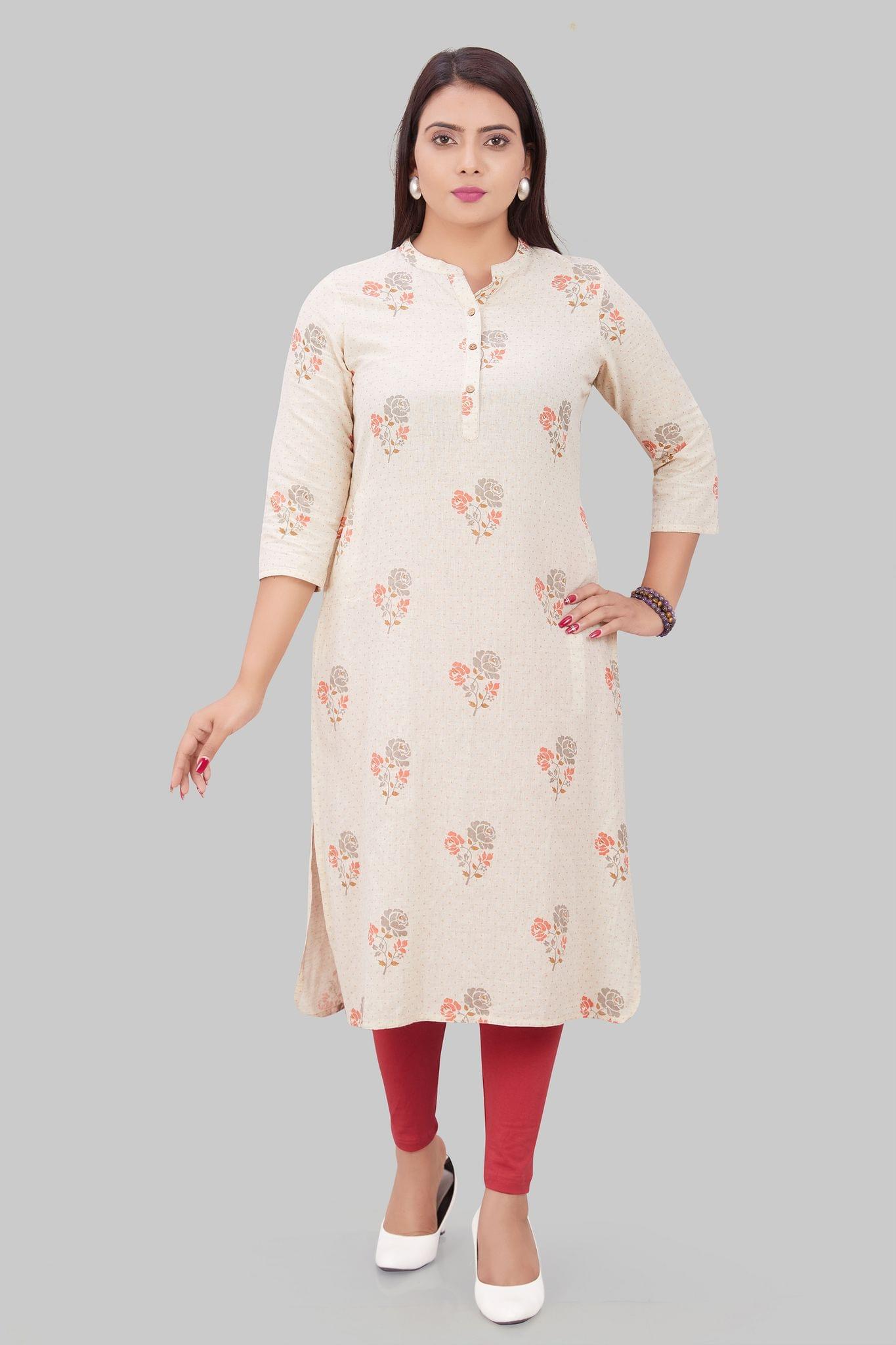 Lakia Cream Flex Cotton Straight Kurtis