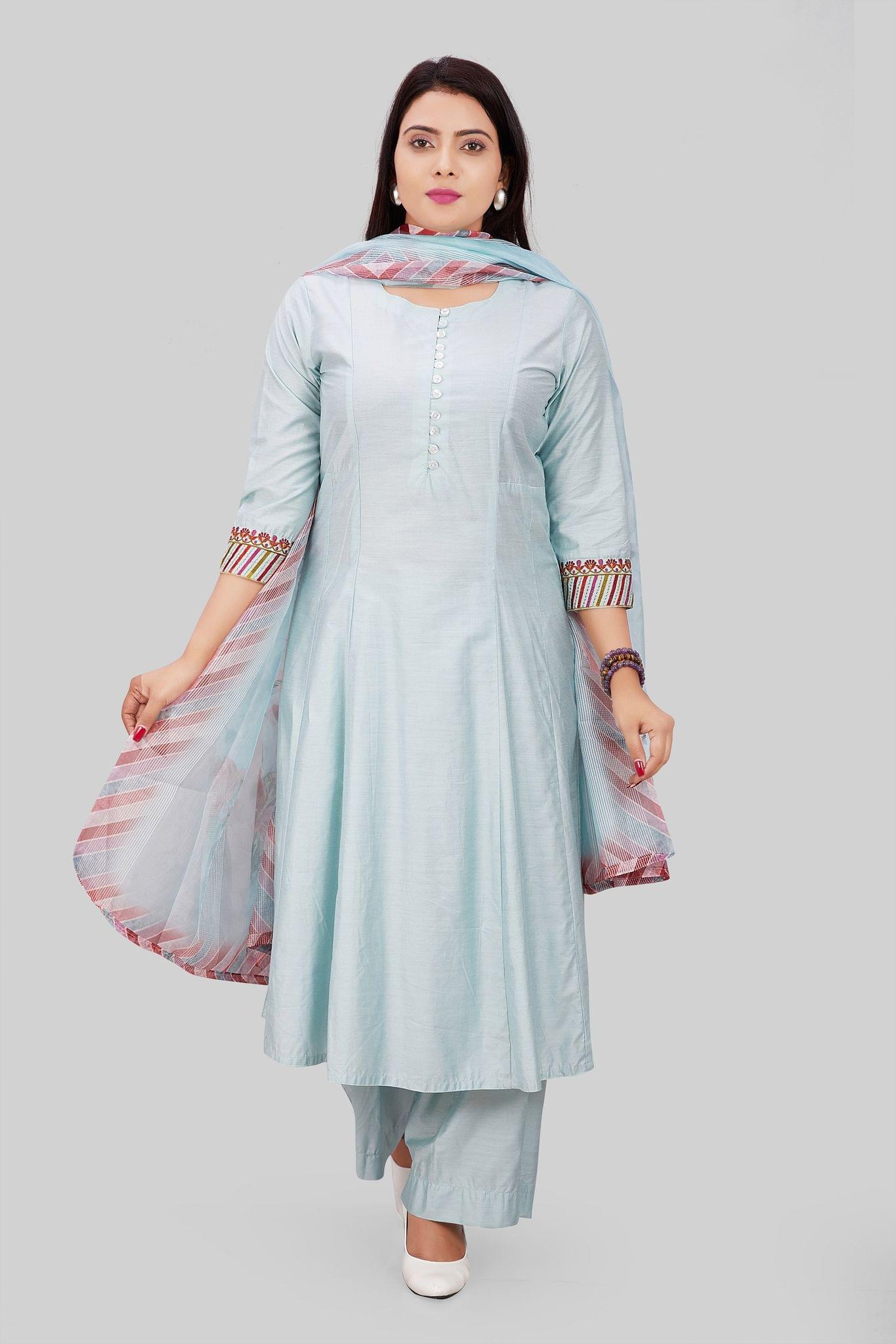 Chakshini Aqua Soft Silk Suit Set