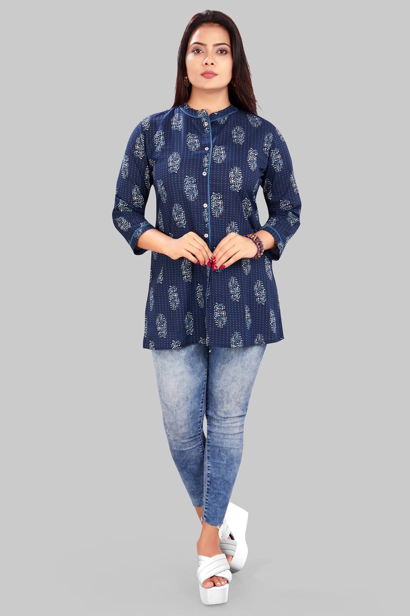 AF024 Navy Blue Cotton Short kurti