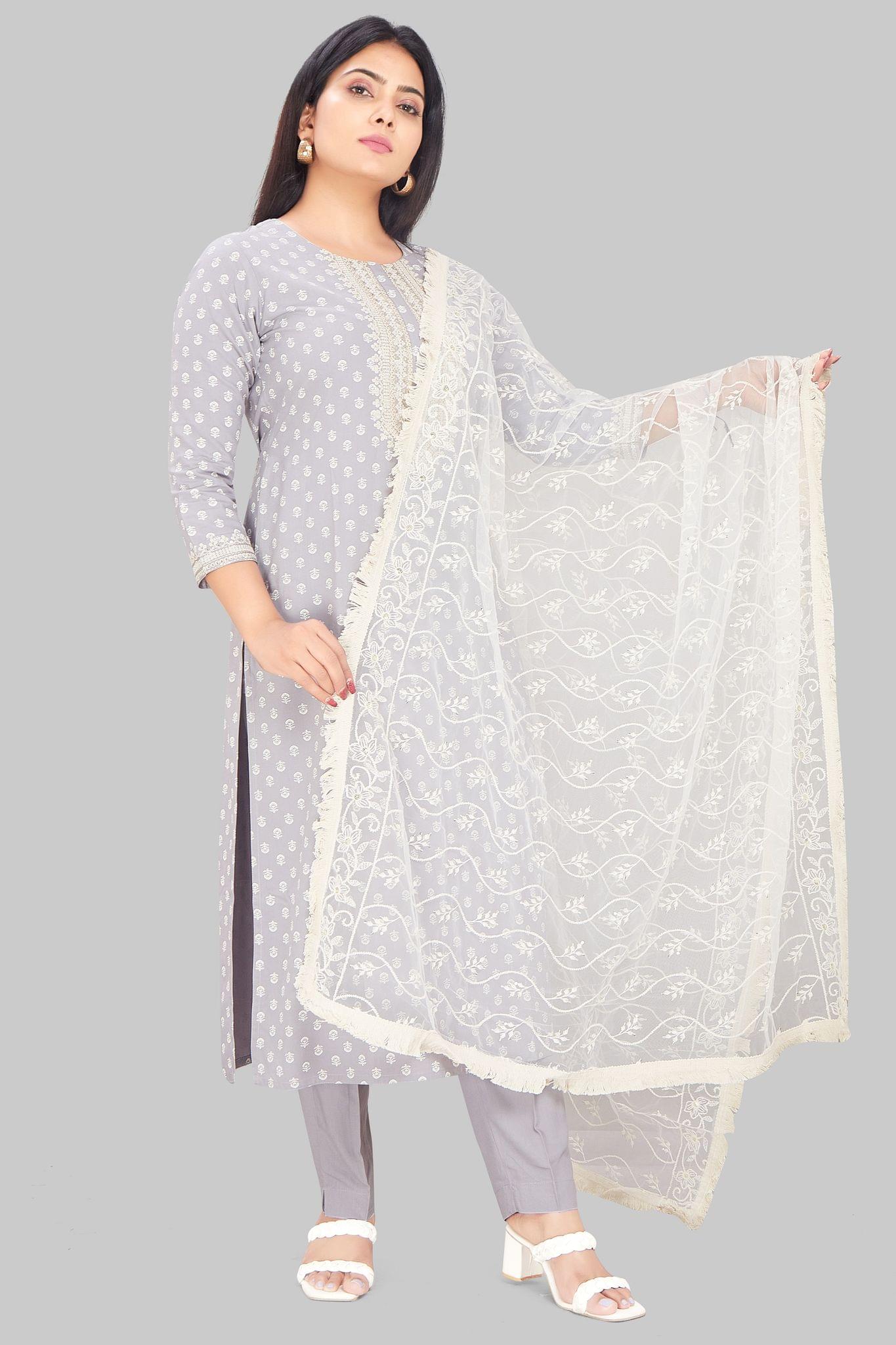 The Kazo Off White Embroidered Dupatta