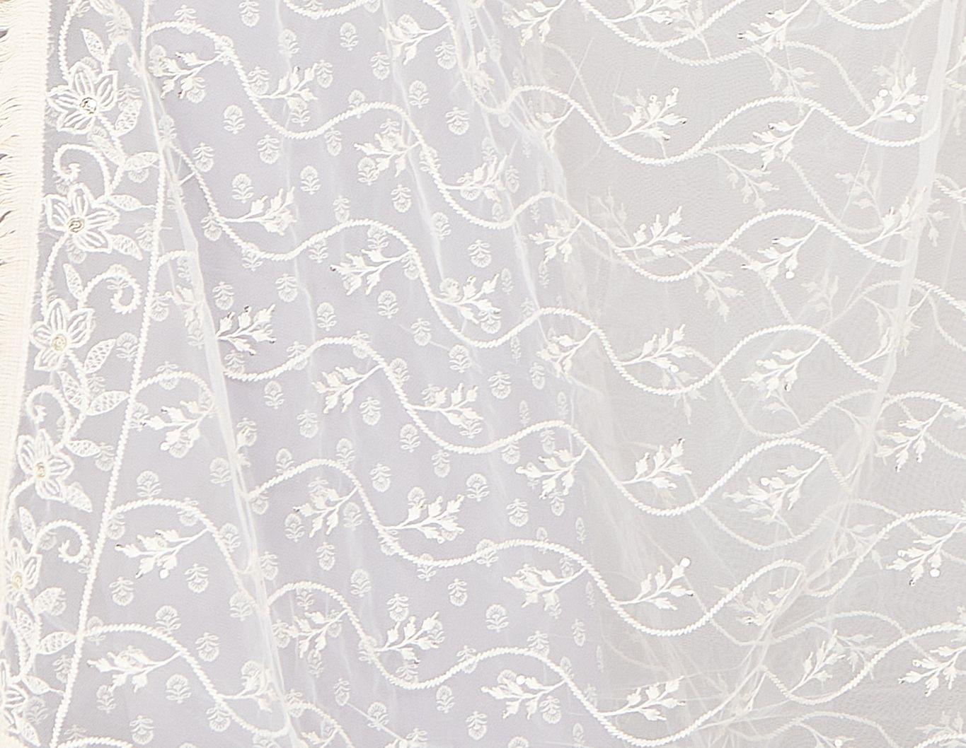 The Kazo Off White Embroidered Dupatta