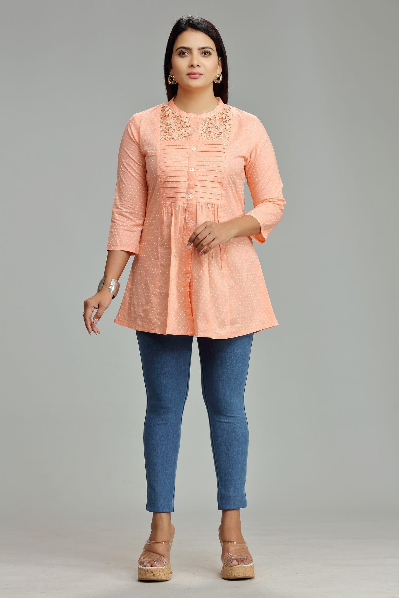 Lavanya Light Orange Cotton Short kurti