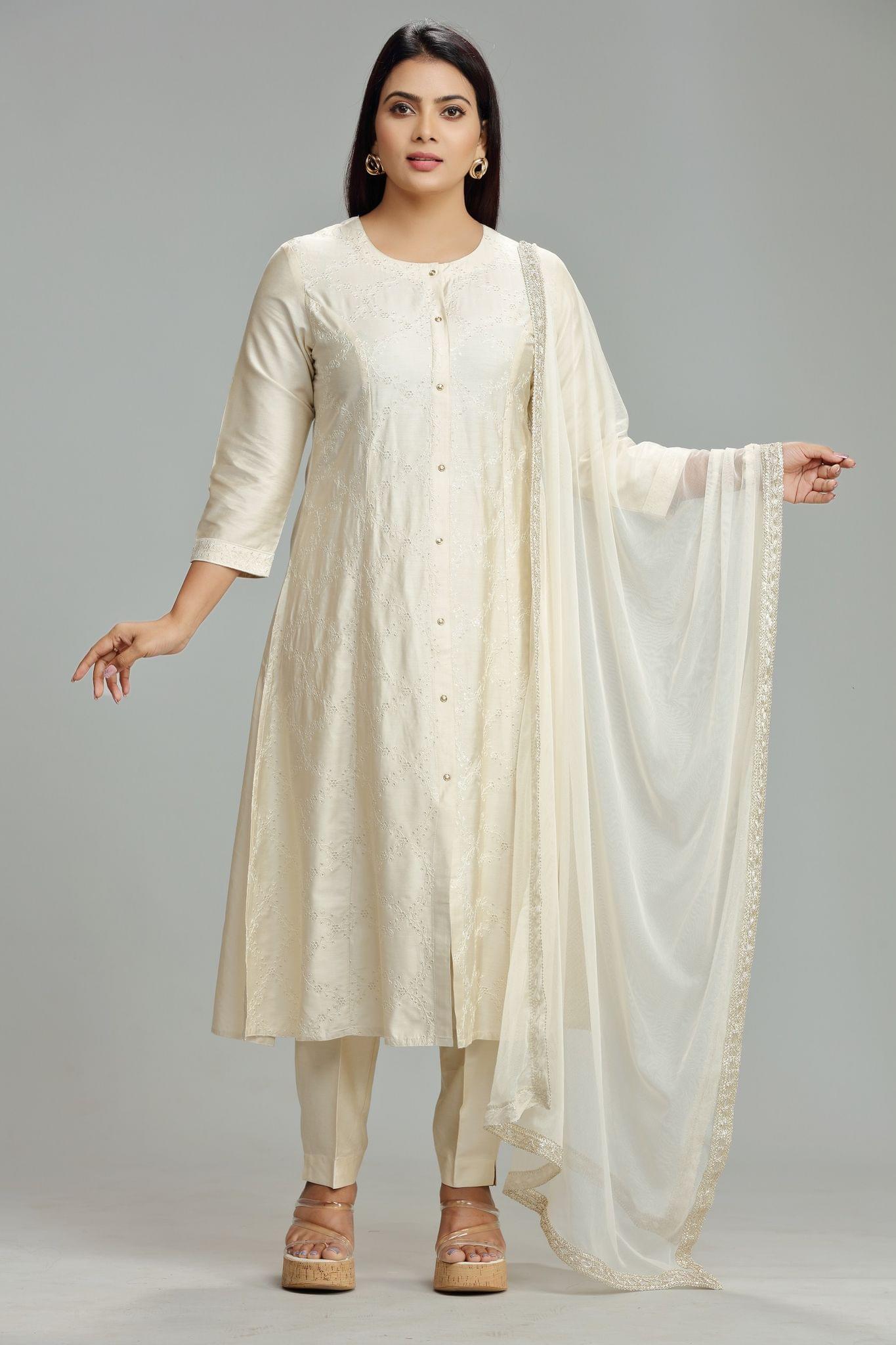 Latika Cream Cotton Silk Embroidered Suit Set